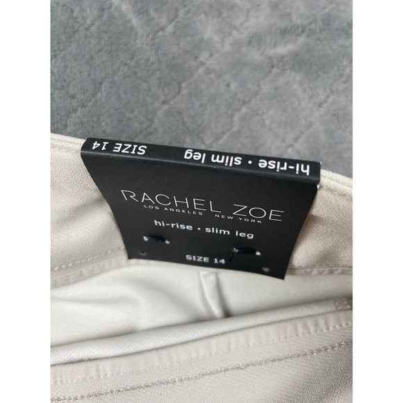 RACHEL ZOE Hi Rise Slim Leg Pants Beige Four Way Stretch Size 14 - Picture 6 of 11